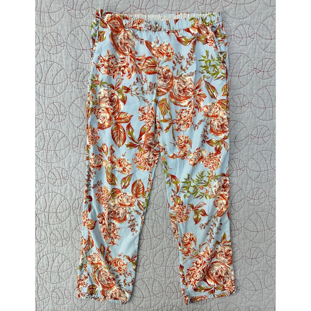Soft Surroundings Pajama Pants Blue Floral Divine Flannel 2ED79 / Women's Small